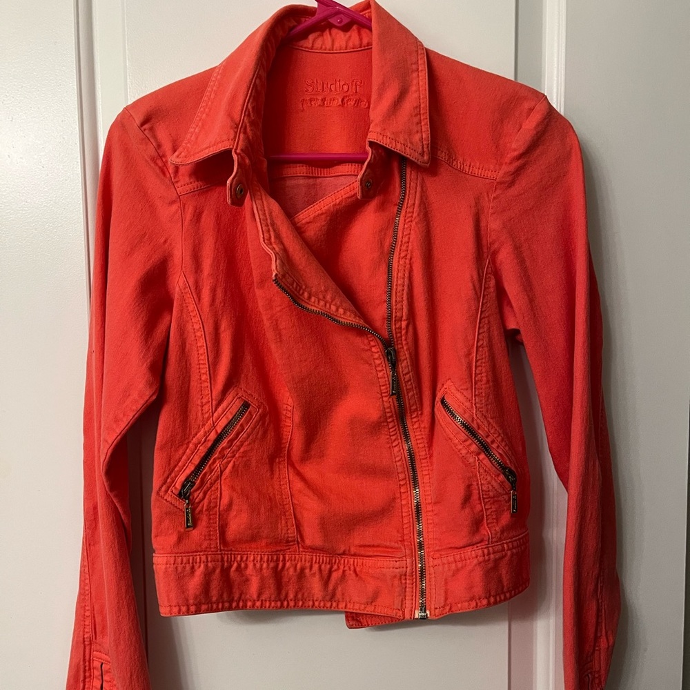 Studio F Neon Orange-Pink Jeanish Jacket Columbia Size 10